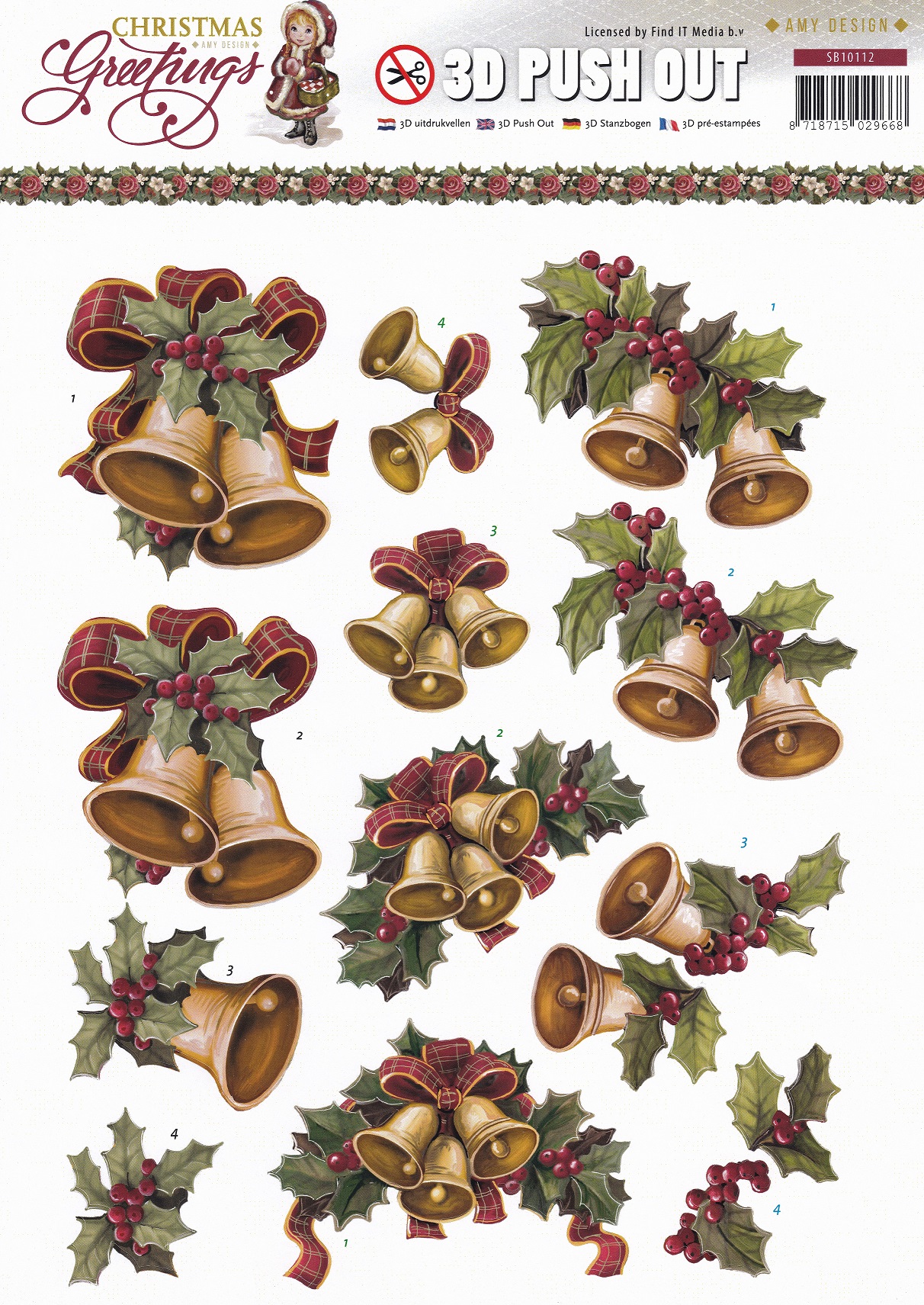 amy design christmas greetings 3d decoupage sheet
