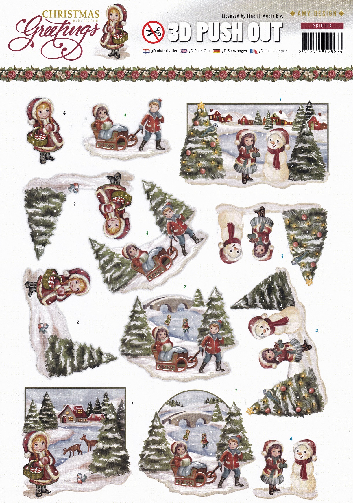 amy design christmas greetings 3d decoupage sheet