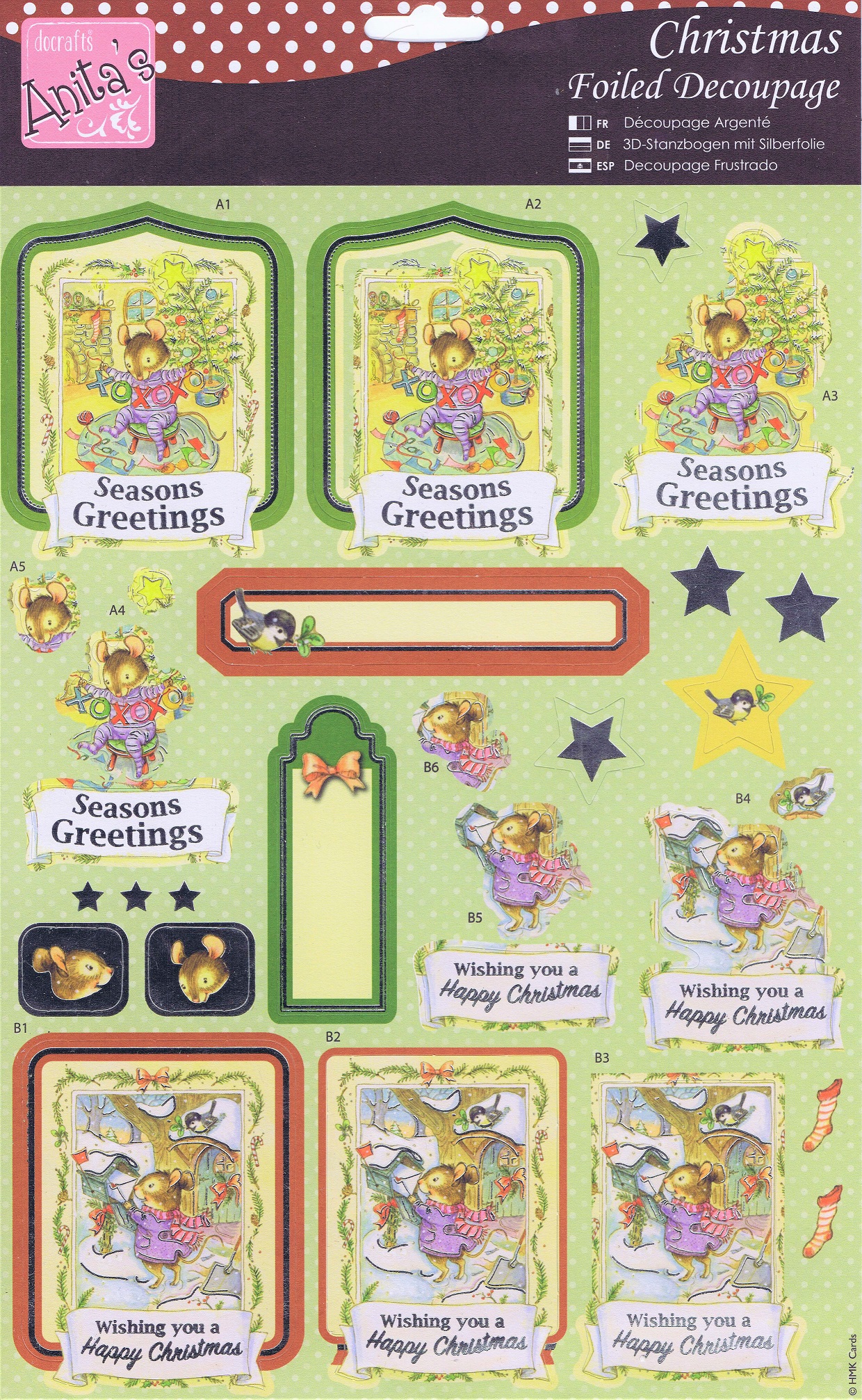 anita's christmas foiled decoupage merry mouse.