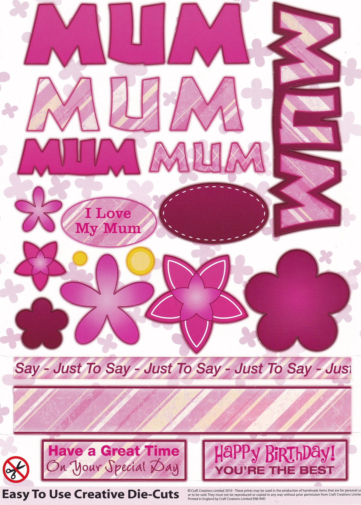 craft creations mum topper sheet (pinks)