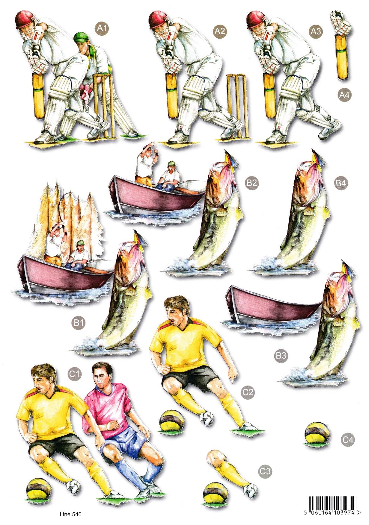 craft uk decoupage trio cricket, fishing, football