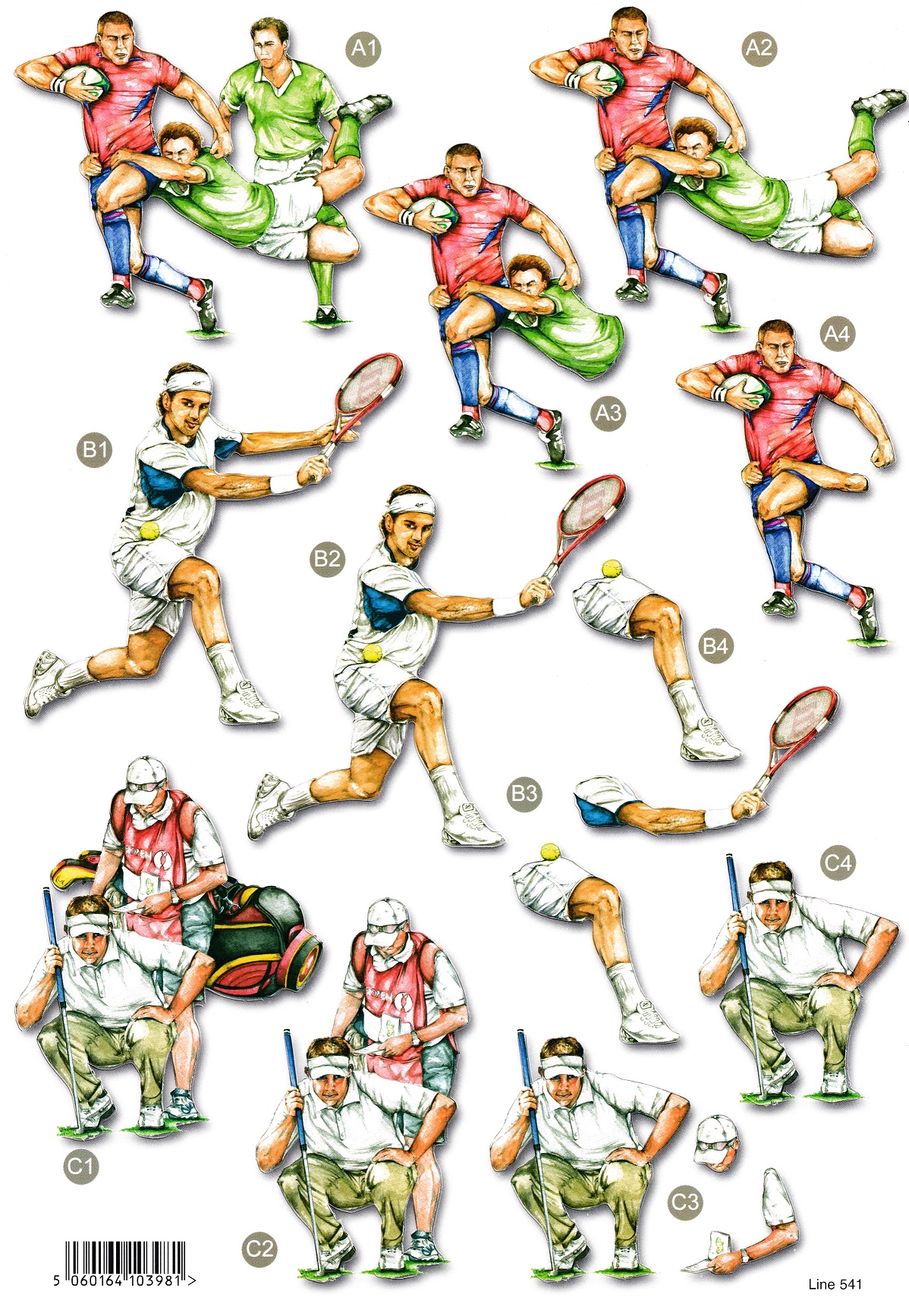craft uk decoupage trio rugby, tennis, golf