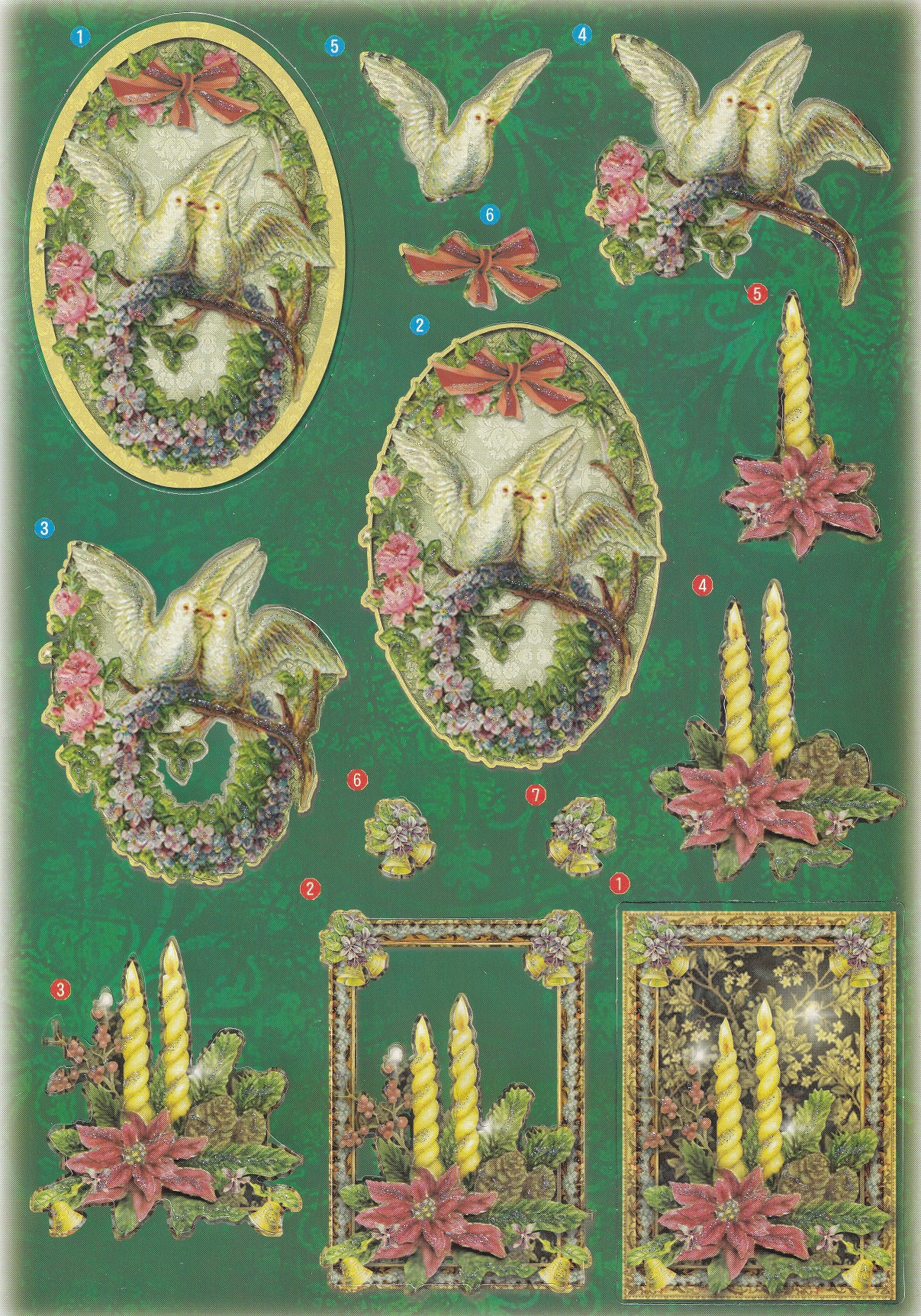 create & craft a4 3d christmas decoupage sheet doves candles