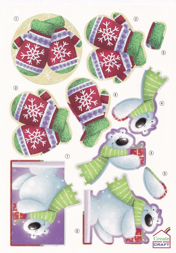 create & craft a4 christmas decoupage sheet mittens