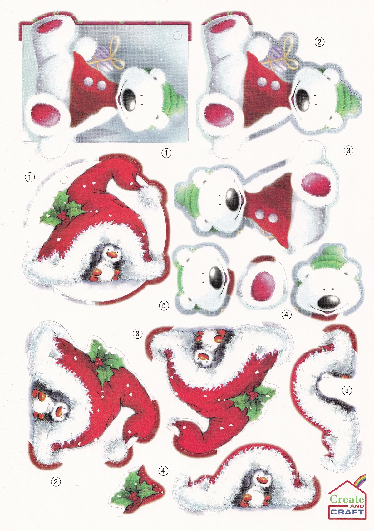 create & craft a4 christmas decoupage sheet polar bear