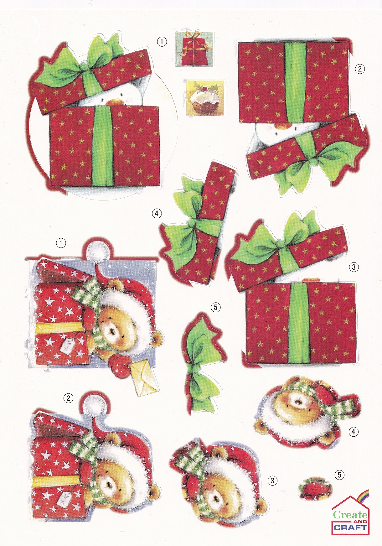 create & craft a4 christmas decoupage sheet teddy & present
