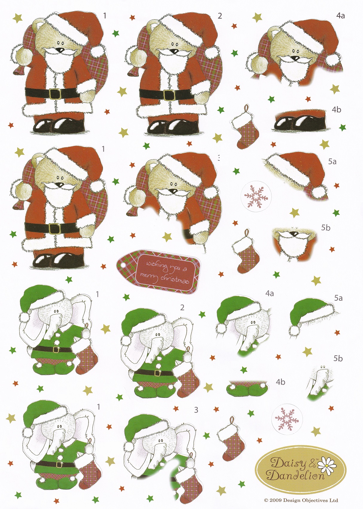 daisy & dandelion a4 decoupage sheet santa & elf