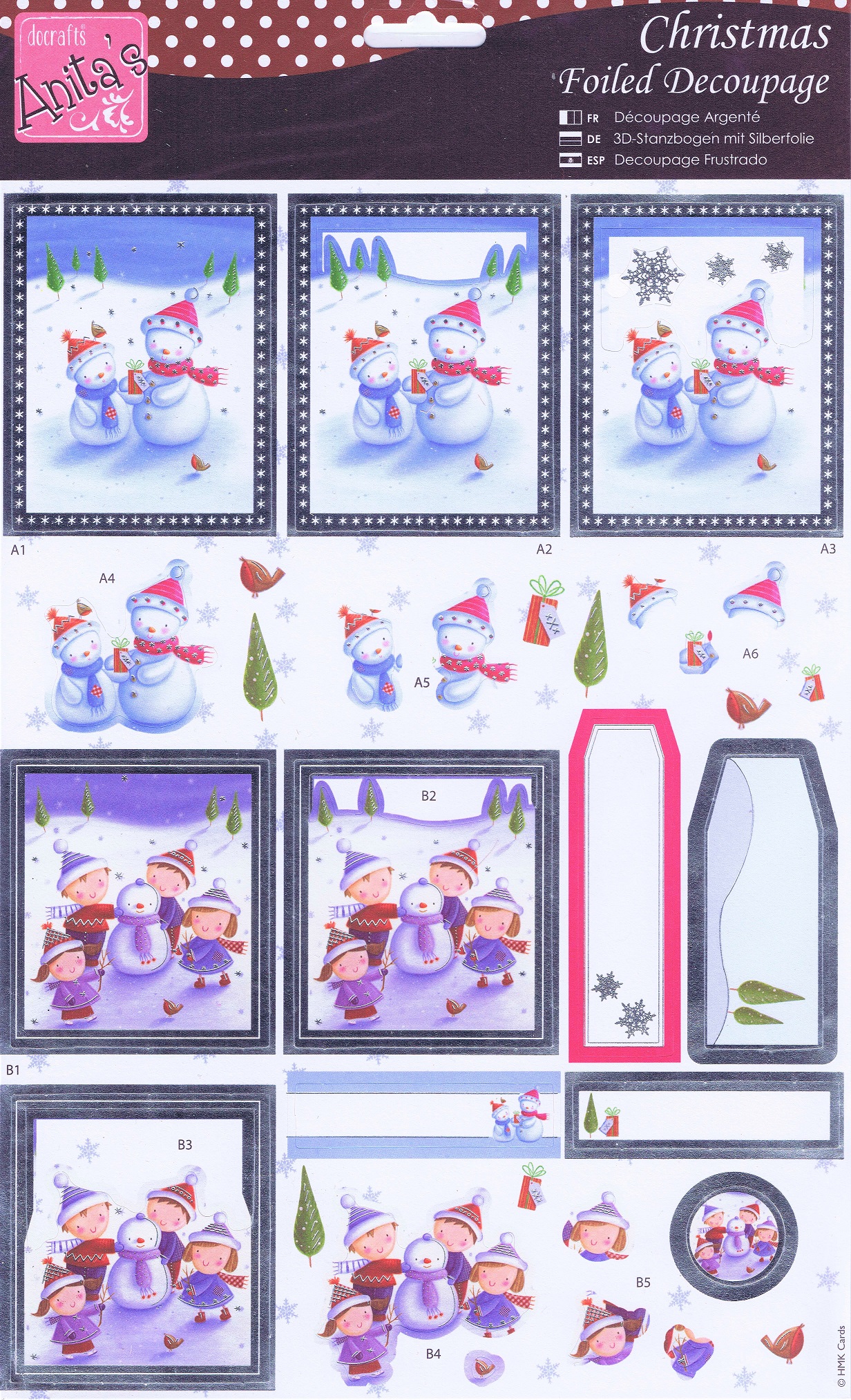 docrafts anita's christmas foiled decoupage snowman family