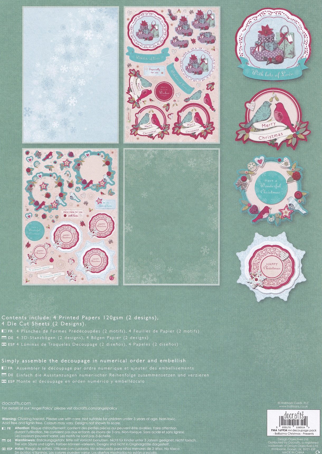 docrafts bellisima christmas a4 decoupage pack presents