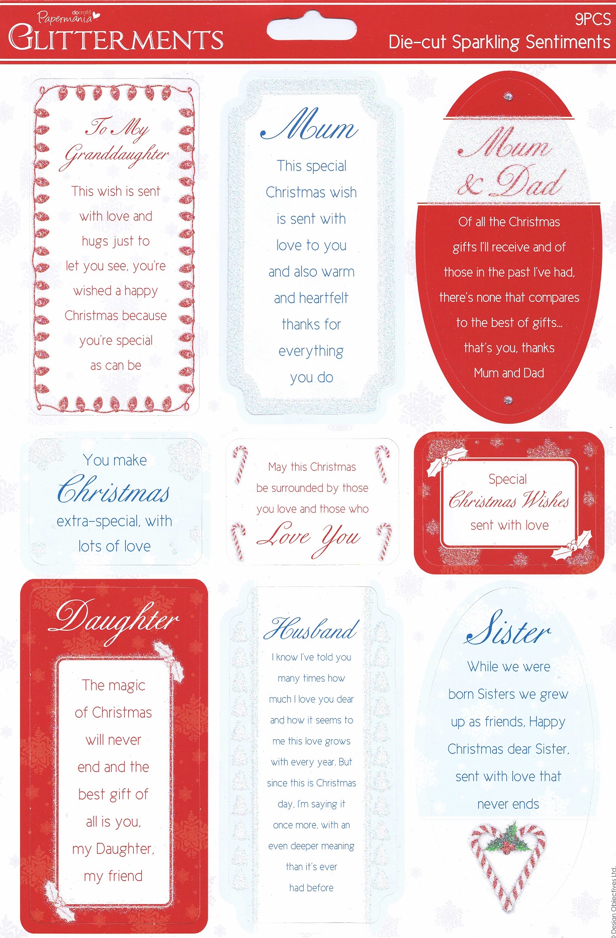 docrafts glitterments die cut sparkling sentiments family christmas