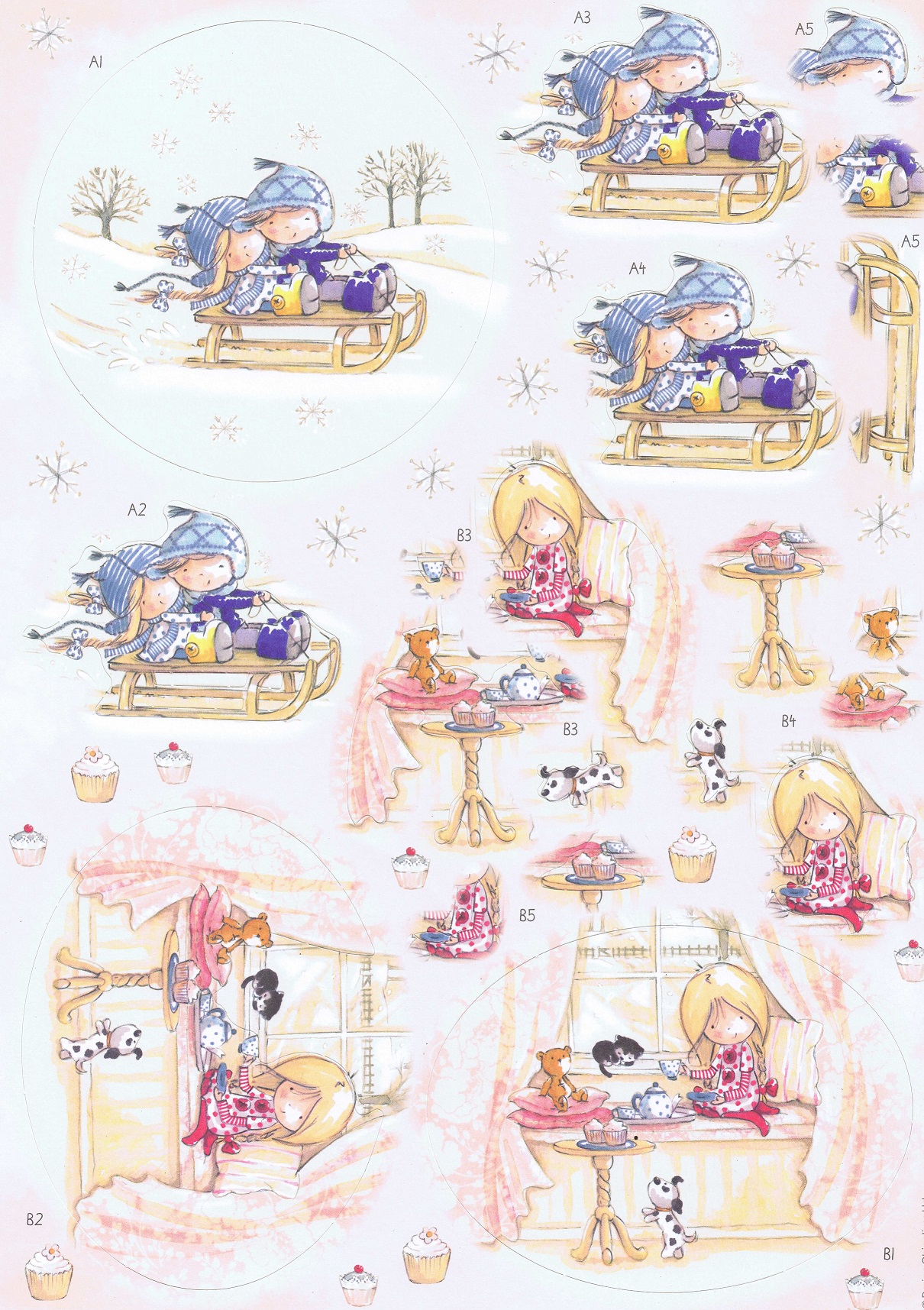 docrafts tilly daydream sledge a4 decoupage sheet
