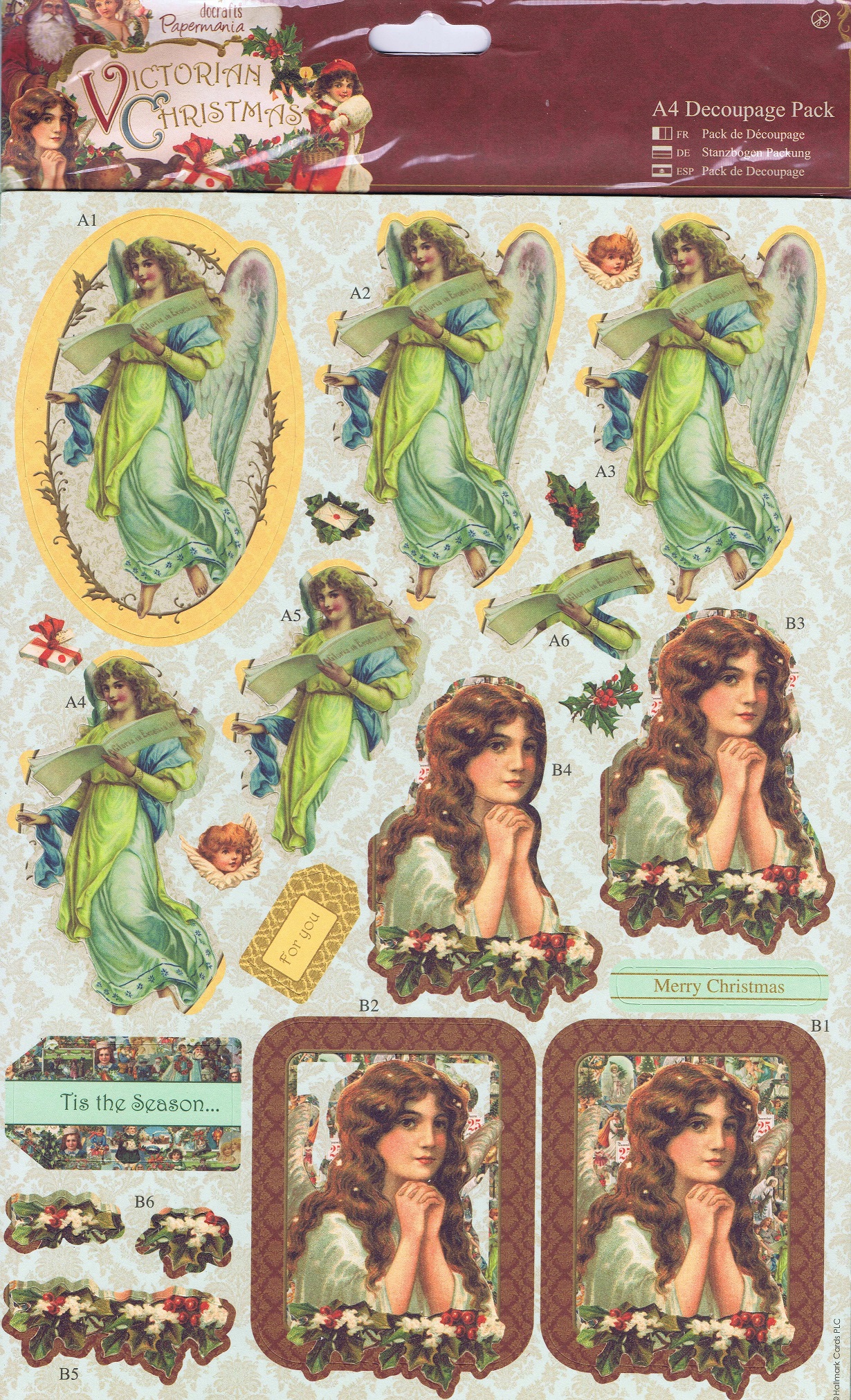 docrafts victorian christmas a4 decoupage kit. cherubs