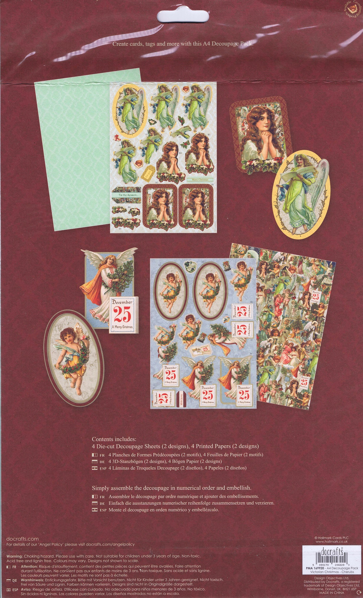 docrafts victorian christmas a4 decoupage kit. cherubs