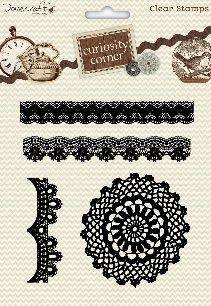 dovecraft curiosity corner lace & doily clear stamps