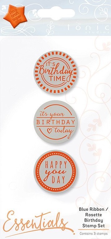 tonic studios blue ribbon/rosette birthday stamp set