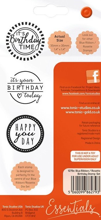 tonic studios blue ribbon/rosette birthday stamp set
