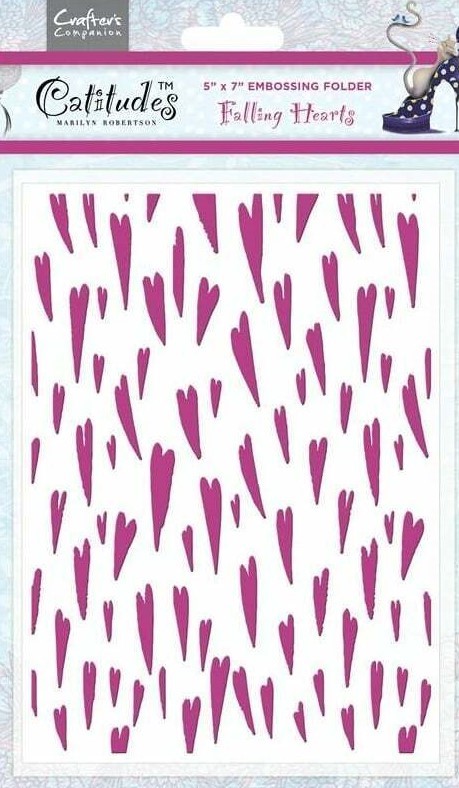 crafters companion catitude falling hearts embossing folder