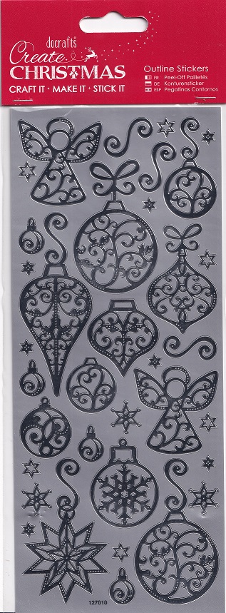 docrafts create christmas outline stickers silver baubles & angels