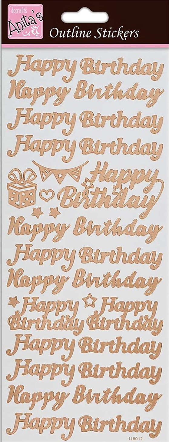 Docrafts - Anita's Outline Stickers - Happy Birthday (Rose Gold)