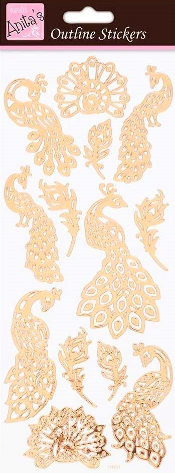 Docrafts - Anita's Outline Stickers - Peacocks (Rose Gold)