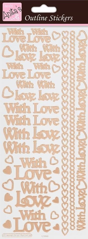 Docrafts - Anita's With Love Rose Gold On White Outline Stickers