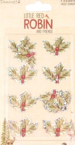 Dovecrafts - Little Red Robin And Friends Hollographic Holly Stickers