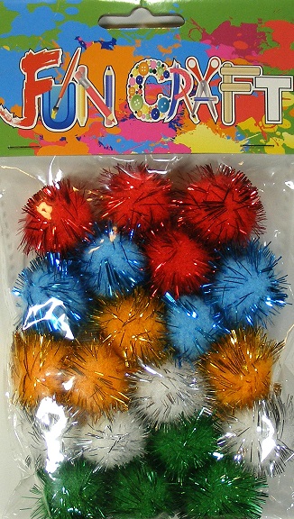 Fun Craft Multi-Coloured Glitter Pom Poms - 25mm x 5 Colours