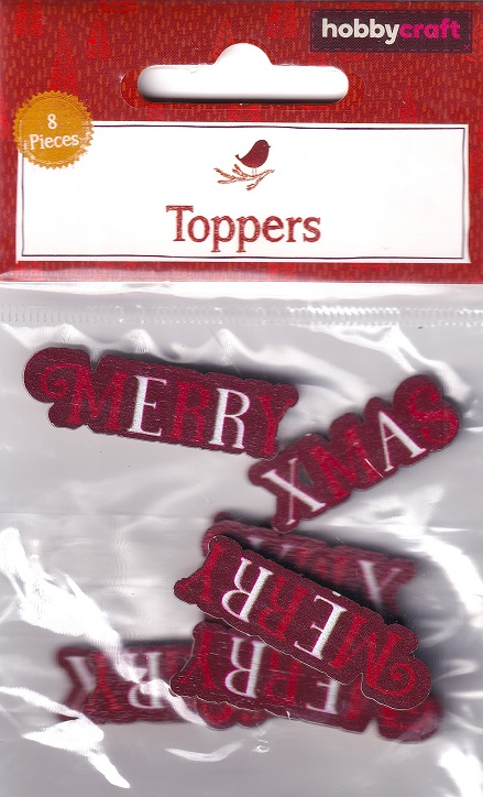 hobbycraft christmas toppers wooden merry christmas red & white (8pk)