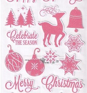 Merry Christmas - Red Blush Glitter Stickers (19Pcs)
