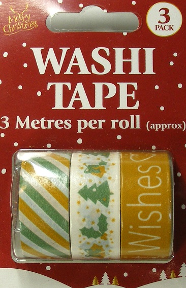 Merry Christmas Washi Tape 3 Pack Best Wishes, Holly & Tree, Striped