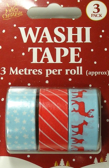 Merry Christmas Washi Tape 3 Pack Stars, Stripes, Reindeer