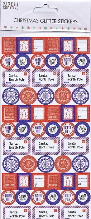 Simply Creative - Christmas Glitter Stickers - Postage Stamps Etc