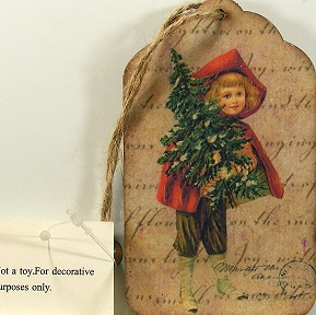 Victorian Wooden Hanging Topper/Tag - Girl With Tree.