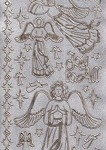 Christmas Peel Off Sheet - Angels (Gold On Silver Pearl)