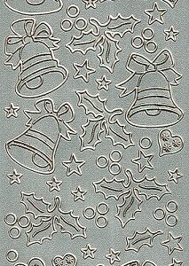 Christmas Peel Off Sheet - Christmas Bells (Gold On Green Glitter)
