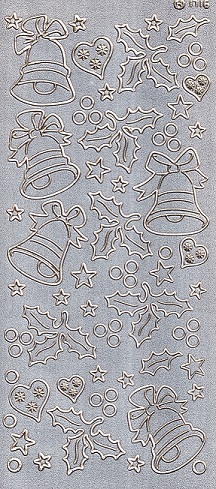 Christmas Peel Off Sheet - Christmas Bells (Gold On Silver Glitter)