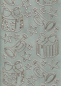 Christmas Peel Off Sheet - Presents & Instruments (Gold On Green Glitter Effect)