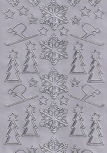 Christmas Peel Off Sheet - Snowflakes, Trees & Reindeer (Silver)