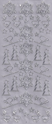 Christmas Peel Off Sheet - Snowflakes, Trees & Reindeer (Silver)