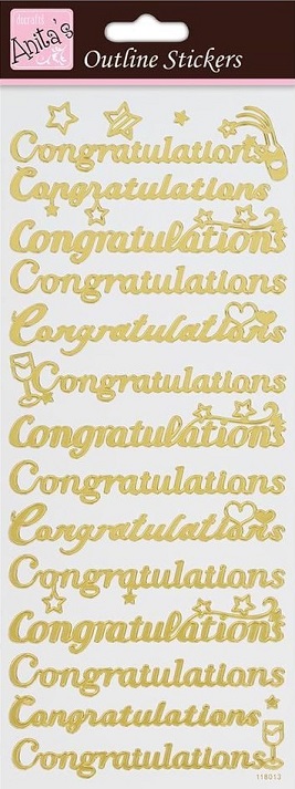 Docrafts - Anita's Outline Stickers - Congratulations (Gold On White)