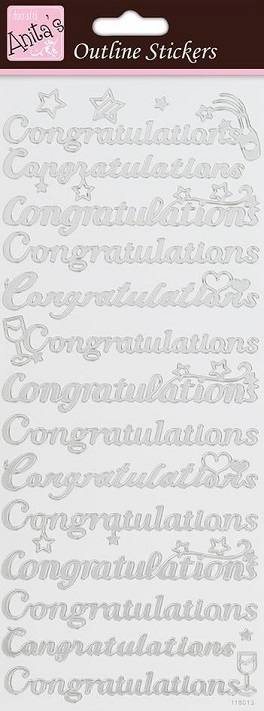 Docrafts - Anita's Outline Stickers - Congratulations (Silver On White)