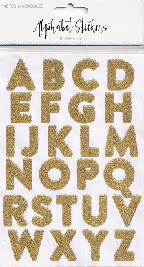 TJM Ltd - Notes & Scribbles - Gold Glitter Alphabet Stickers