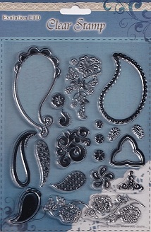 Evolution Ltd - Clear Acrylic Stamp Set - Fancy Florals & Bubbles (19 Pieces)