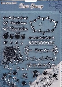 Evolution Ltd - Clear Acrylic Stamp Set - Sentiments & Borders (29 Pieces)