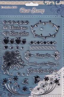 Evolution Ltd - Clear Acrylic Stamp Set - Sentiments & Borders (29 Pieces)