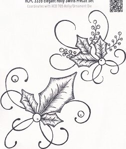 Heartfelt Creations - Elegant Holly Swirls Precut Rubber Stamp