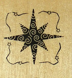 Unbranded - Swirl Patterned Star Wood Mounted Rubber Stamp